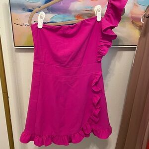 DO+BE Fuchsia One-Shoulder Ruffle Dress cocktail flirty statement summer party